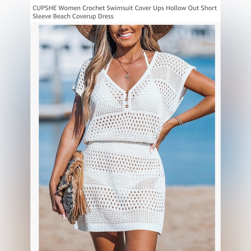 Cupshe Women’s Crochet White Swimsuit Cover Up Medium